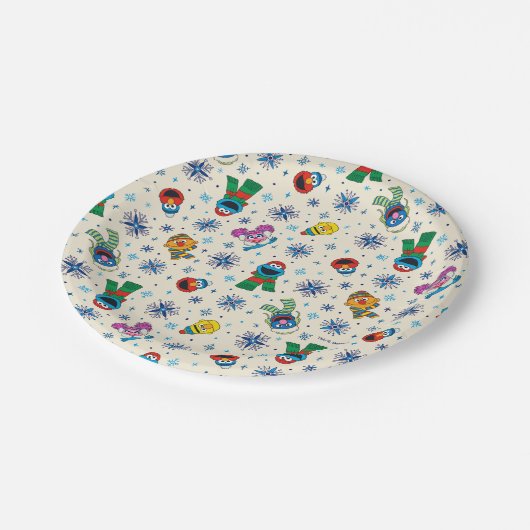 セサミストリートクリスマススノーフレークパターン ペーパープレート (アングル)