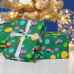 セサミストリートクリスマスツリーパターン ラッピングペーパー