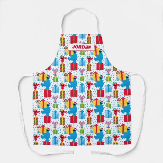 セサミストリートクリスマスプレゼントパターン エプロン (正面)