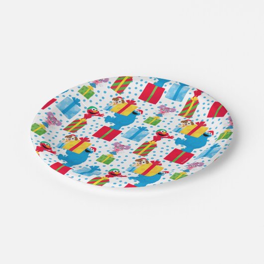 セサミストリートクリスマスプレゼントパターン ペーパープレート (アングル)