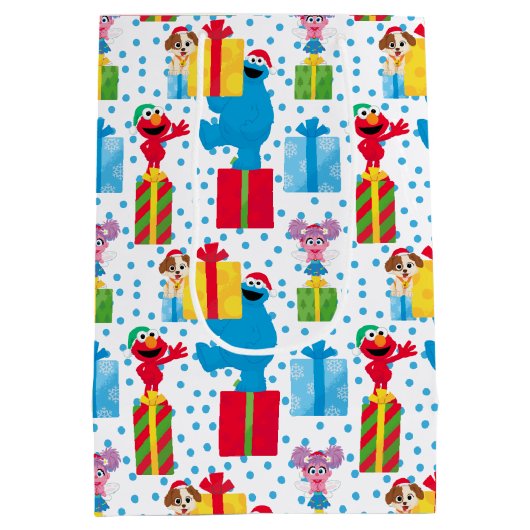 セサミストリートクリスマスプレゼントパターン ミディアムペーパーバッグ (裏面)