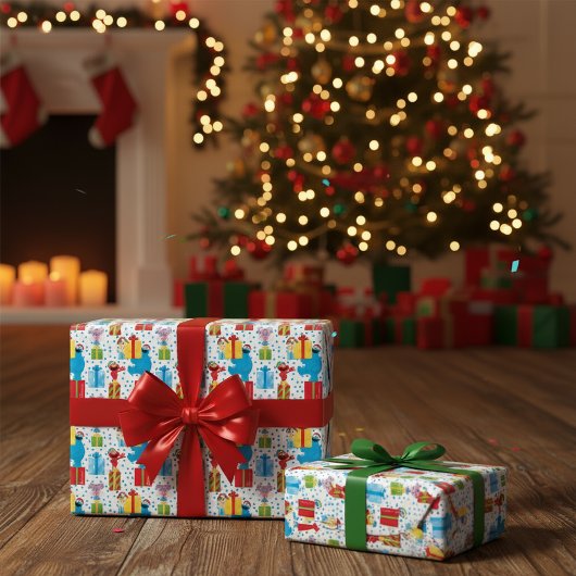セサミストリートクリスマスプレゼントパターン ラッピングペーパー