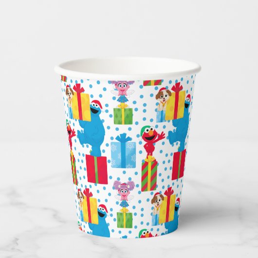 セサミストリートクリスマスプレゼントパターン 紙コップ (正面)