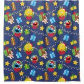 セサミストリートクリスマスライトパターン シャワーカーテン (正面)