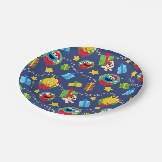 セサミストリートクリスマスライトパターン ペーパープレート (アングル)