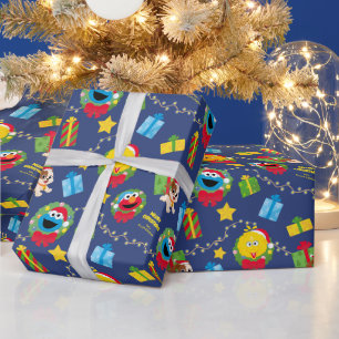 セサミストリートクリスマスライトパターン ラッピングペーパー