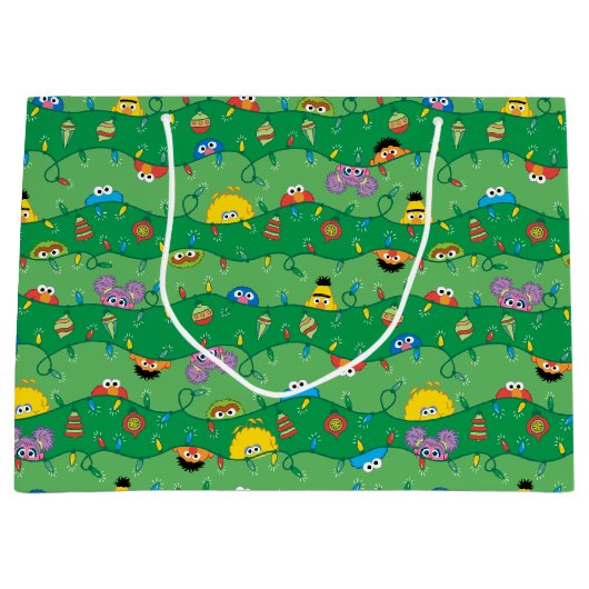 セサミストリートクリスマスライトパターン ラージペーパーバッグ (正面)