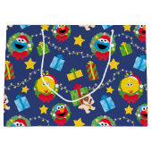 セサミストリートクリスマスライトパターン ラージペーパーバッグ (正面)