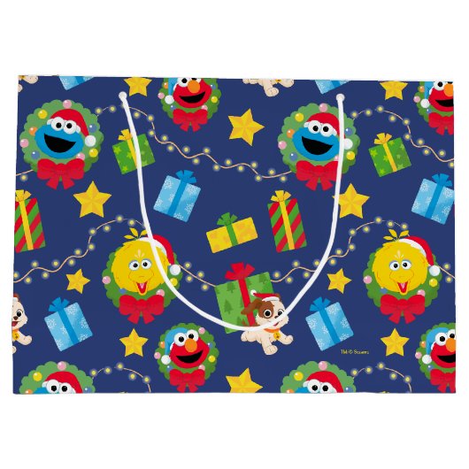 セサミストリートクリスマスライトパターン ラージペーパーバッグ (裏面)