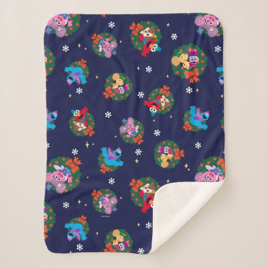 セサミストリートクリスマスリースパターン シェルパブランケット (正面)