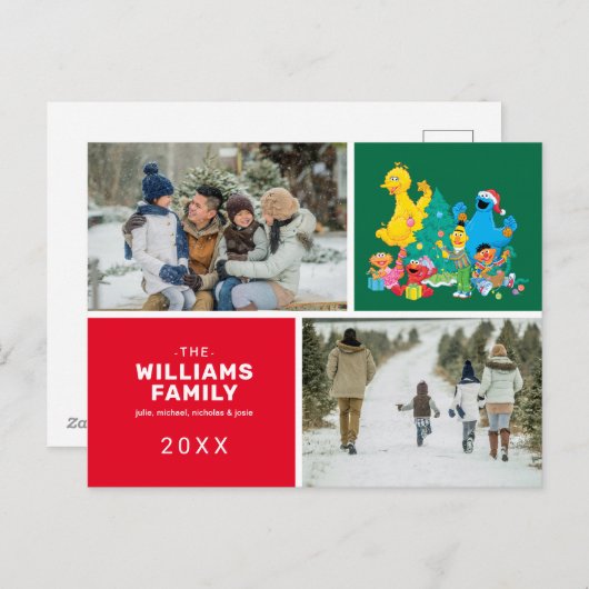 セサミストリートクリスマス家族の写真 シーズンポストカード (正面/裏面)