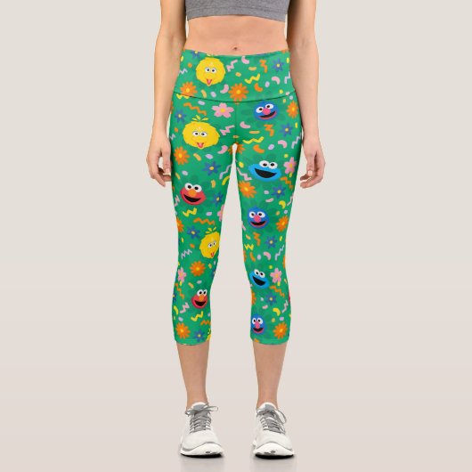 セサミストリートグリーン花柄 カプリレギンス (正面)