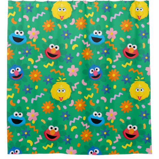 セサミストリートグリーン花柄 シャワーカーテン (正面)