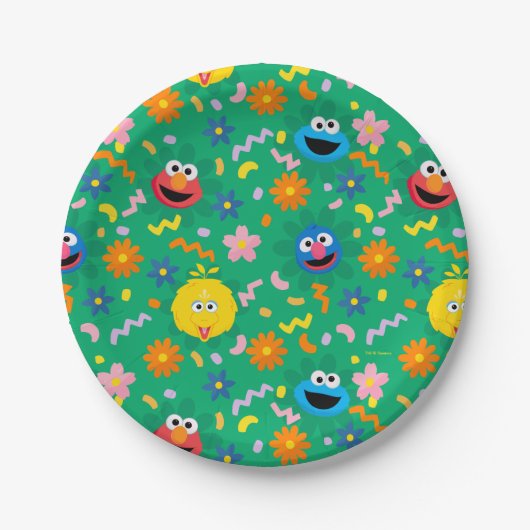 セサミストリートグリーン花柄 ペーパープレート (正面)