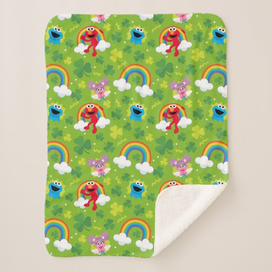 セサミストリートシャムロックとレインボーパターン シェルパブランケット (正面)