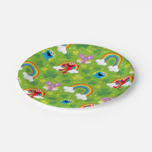 セサミストリートシャムロックとレインボーパターン ペーパープレート (アングル)