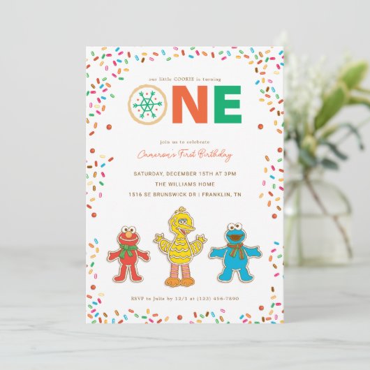 セサミストリートチャーストマスクッキーファースト誕生日 招待状 (スタンド正面)