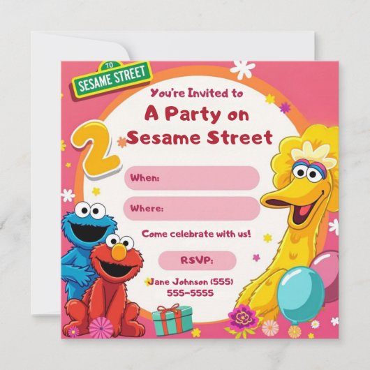 セサミストリートテーマ2nd誕生日招待状 案内状 (正面)