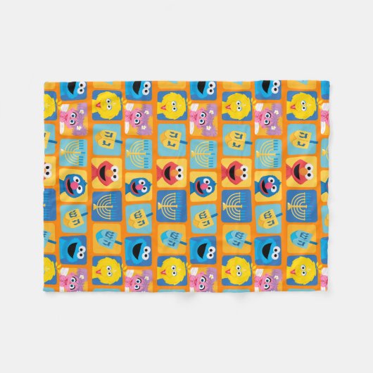 セサミストリートハヌカー模様 フリースブランケット (正面(横))