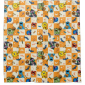 セサミストリートハロウィン市松模様にパターン シャワーカーテン (正面)