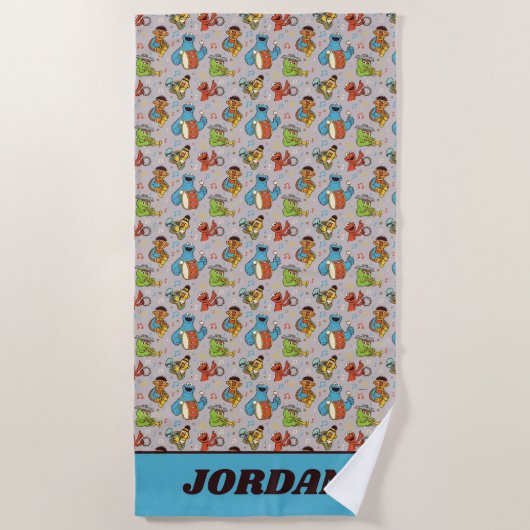 セサミストリートバンドグレー模様 ビーチタオル (正面)