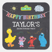 セサミストリートパルズチャルクボードレインボー誕生日 スクエアシール (正面)