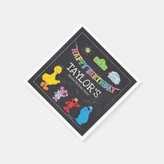 セサミストリートパルズチャルクボードレインボー誕生日 スタンダードカクテルナプキン (角)