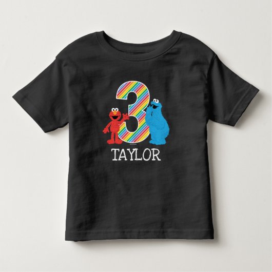 セサミストリートパルズチャルクボードレインボー3歳誕生日 トドラーTシャツ (正面)