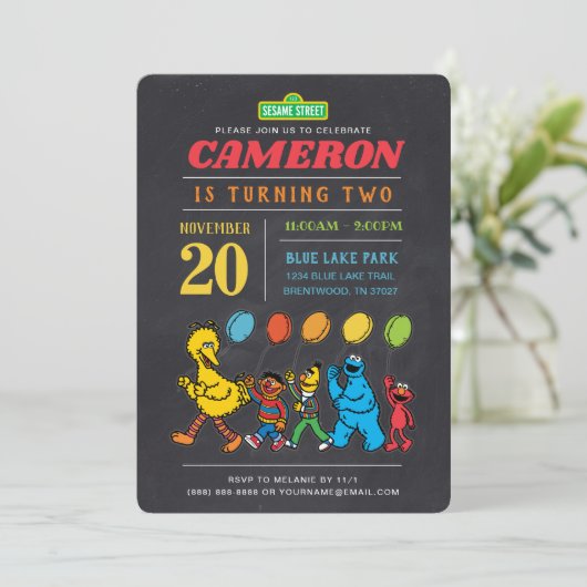 セサミストリートパルズ |チャルクボードバルーン誕生日 招待状 (スタンド正面)