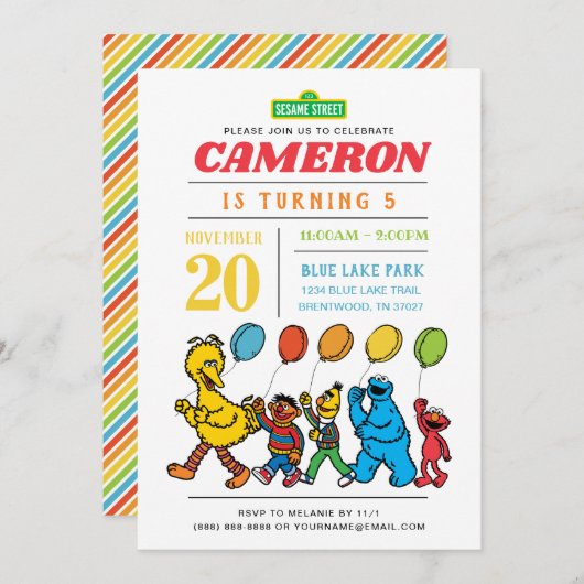 セサミストリートパルズ |バルーン5番目の誕生日 招待状 (正面/裏面)