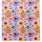 セサミストリートピンク花柄 シャワーカーテン (正面)