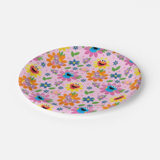 セサミストリートピンク花柄 ペーパープレート (アングル)