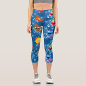 セサミストリート冬の雪片パターン カプリレギンス (正面)