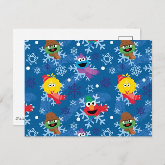 セサミストリート冬の雪片パターン ポストカード (正面/裏面)