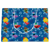 セサミストリート冬の雪片パターン ラージペーパーバッグ (正面)