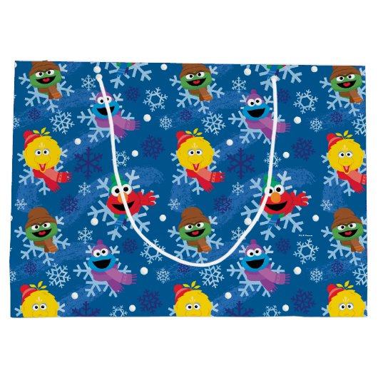 セサミストリート冬の雪片パターン ラージペーパーバッグ (裏面)