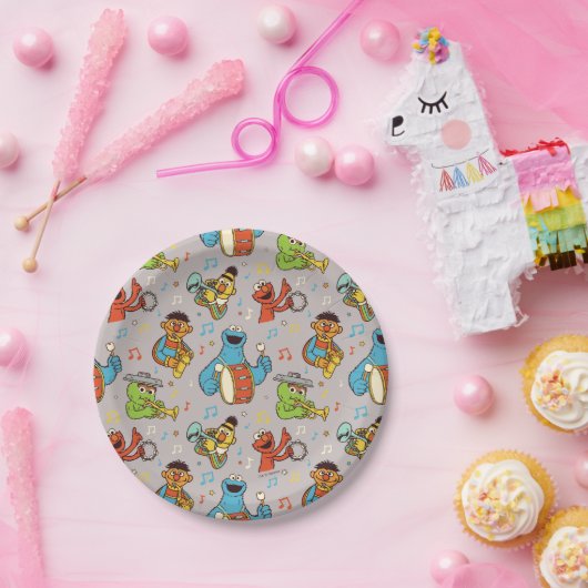 セサミストリート帯グレーパターン ペーパープレート (パーティー)