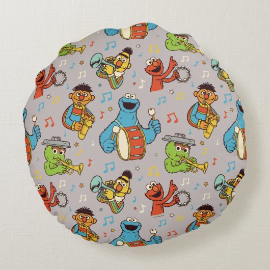 セサミストリート帯灰色模様 ラウンドクッション (裏面)