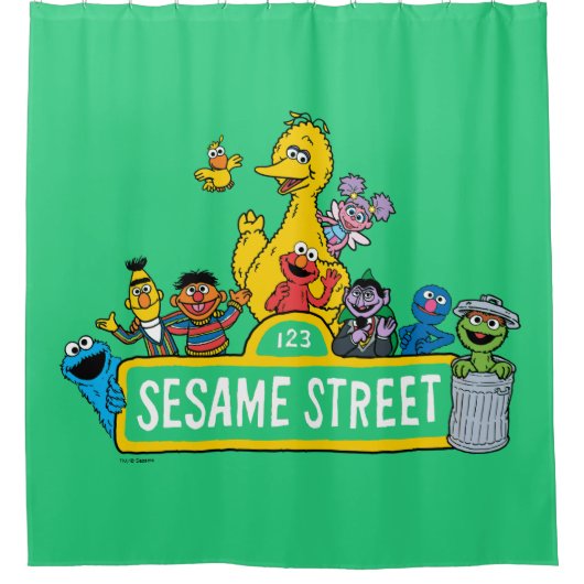 セサミストリート |すべてののまわりにセサミストリート記号 シャワーカーテン (正面)