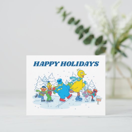 セサミストリート |アイススケートで滑るの友人 ポストカード (スタンド正面)