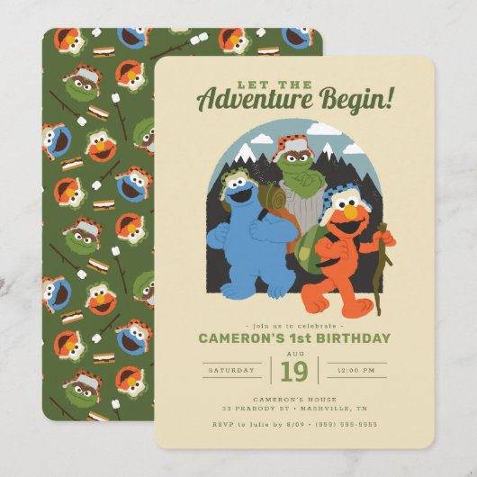 セサミストリート | アドベンチャーを始めよう 誕生日 招待状 (正面/裏面)