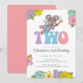 セサミストリート アビー | フラワー 2歳の誕生日 招待状 (正面/裏面)