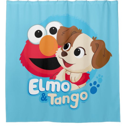セサミストリート |エルモとタンゴのバッジ シャワーカーテン (正面)