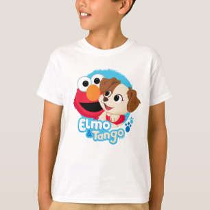 セサミストリート エルモとタンゴのバッジ Tシャツ