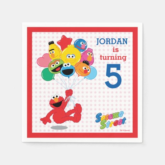 セサミストリート |エルモとパル – 誕生日バルーン スタンダードカクテルナプキン (正面)