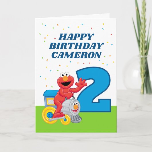 セサミストリート エルモのチャガチャガ2歳の誕生日 カード (正面)