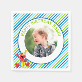 セサミストリート | エルモボーイズ誕生日 ストライプの スタンダードカクテルナプキン