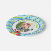 セサミストリート | エルモボーイズ誕生日 ストライプの ペーパープレート (アングル)