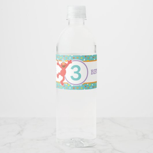 セサミストリート |エルモ – カップケーキ&紙吹雪誕生日 ペットボトルラベル (正面)