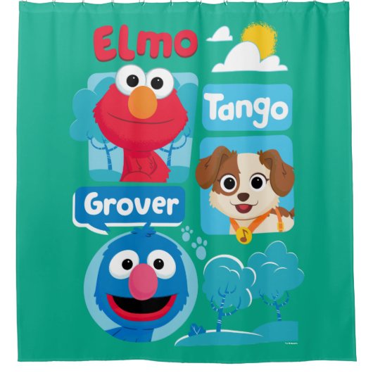 セサミストリート |エルモ・タンゴ・グローバーパークの図 シャワーカーテン (正面)